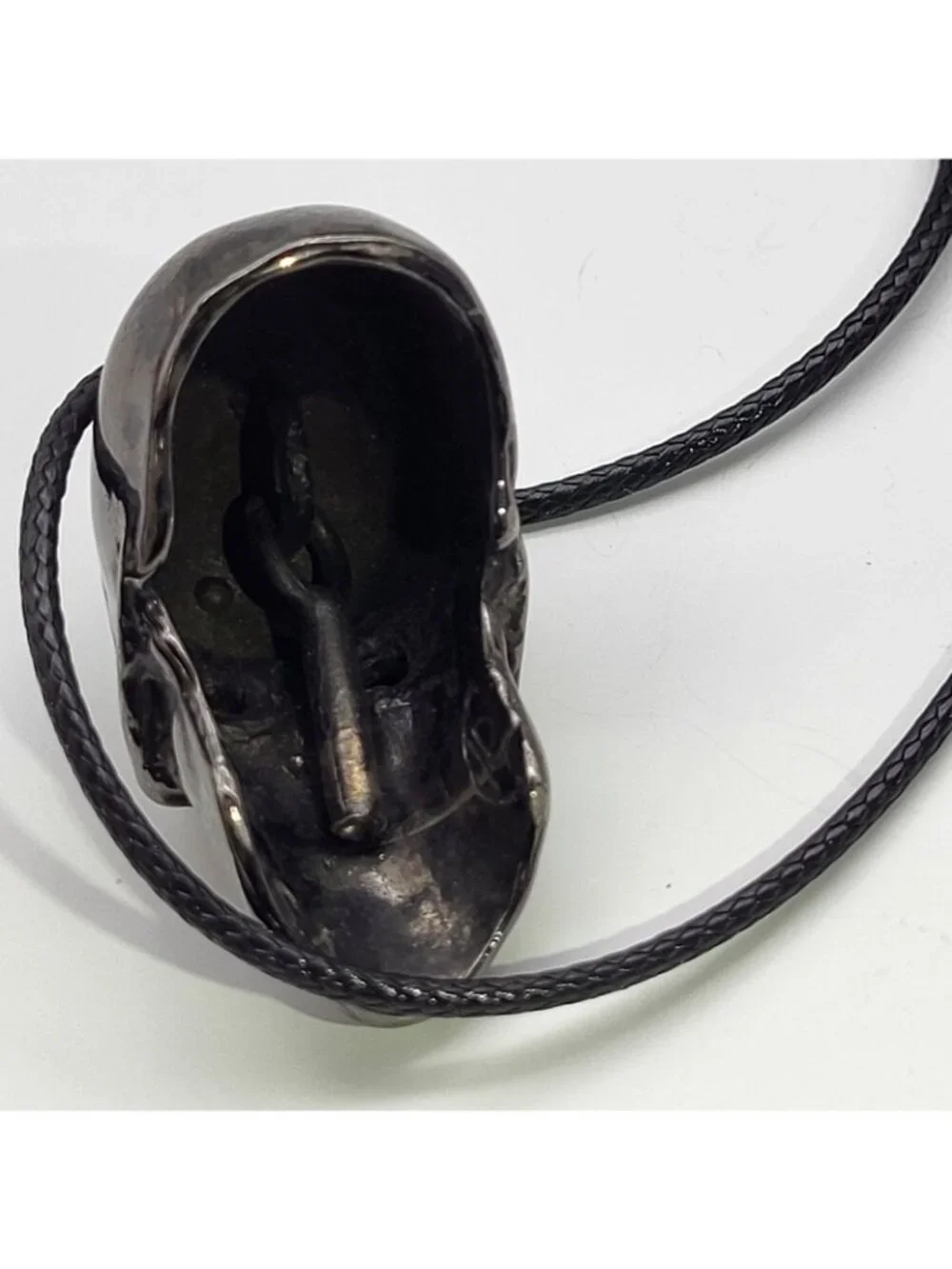 Gunmetal Gray Skull Crystal eyes Bell Pendant Biker Goth Halloween USA Made